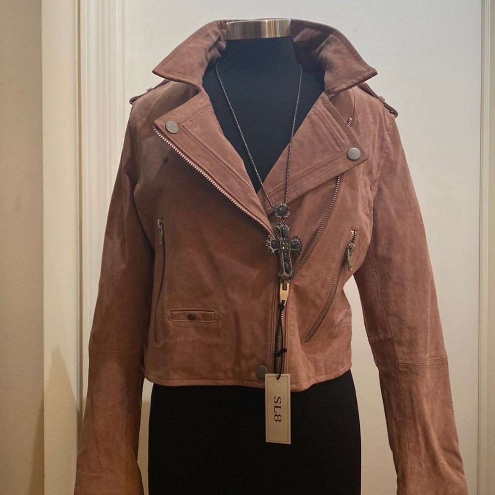 Blush Pink Moto Jacket / Suede Large
